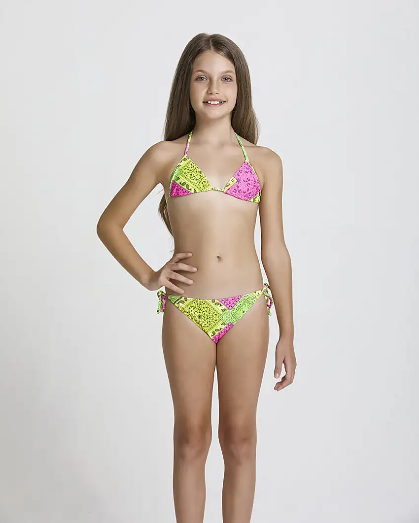 Bikini a triangolo in fantasia bandana multicolore con chiusura con laccetti