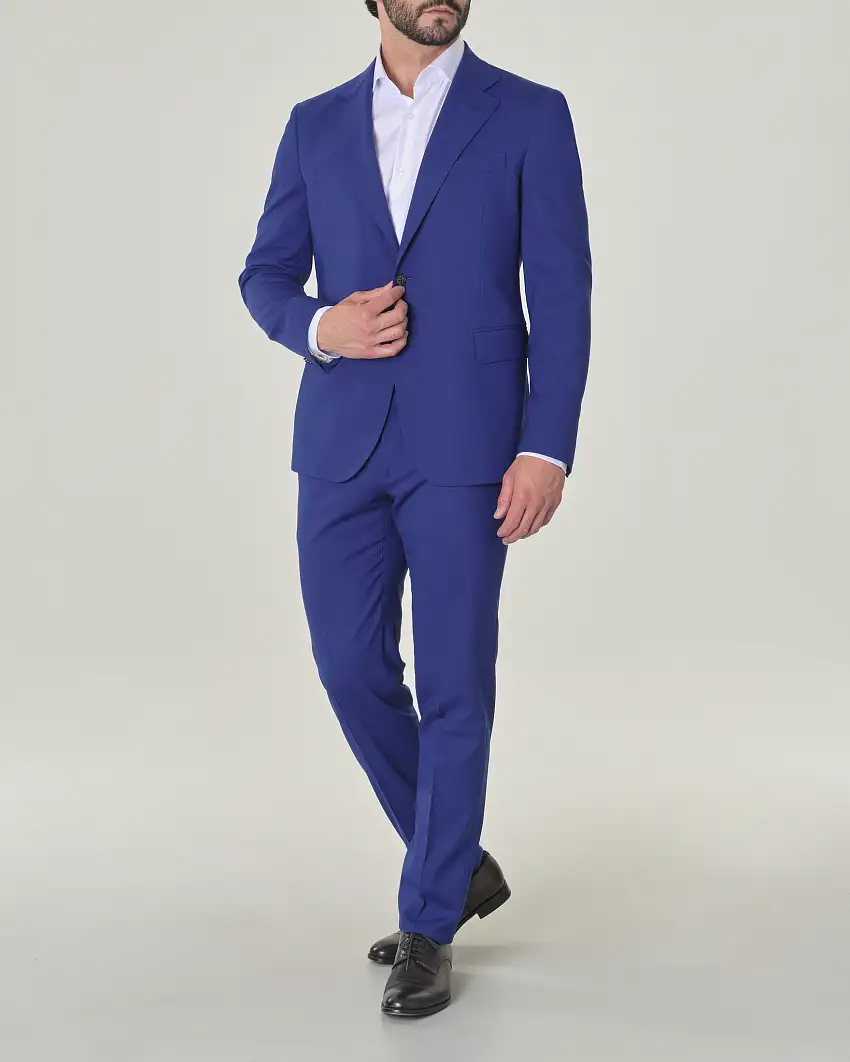 Abito blu royal in tela di lana stretch micro armatura