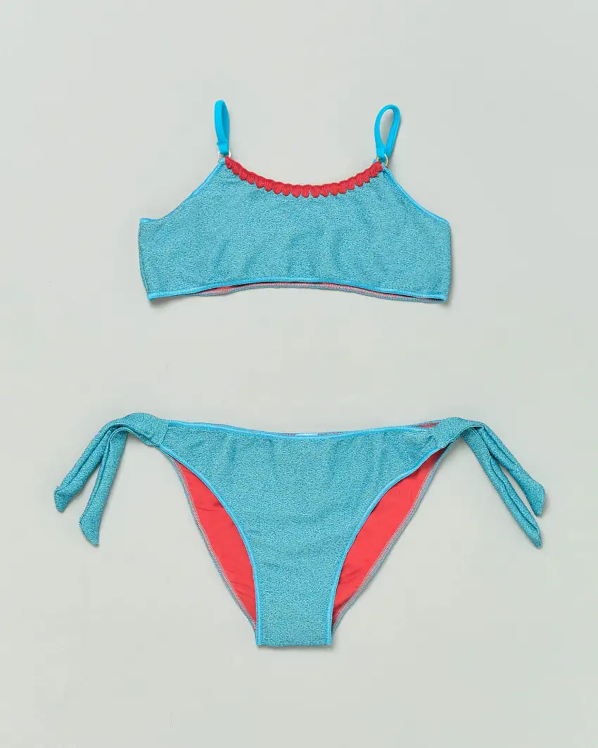 Bikini a fascia azzurro in tessuto stretch con lurex