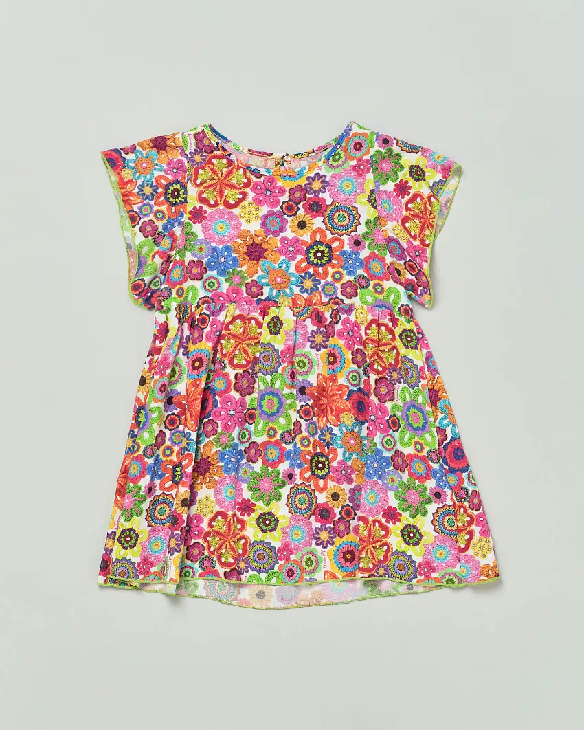 Abito copricostume mezza manica a fantasia crochet multicolor