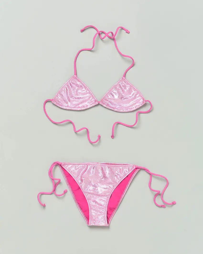 Bikini a triangolo rosa in tessuto stretch laminato