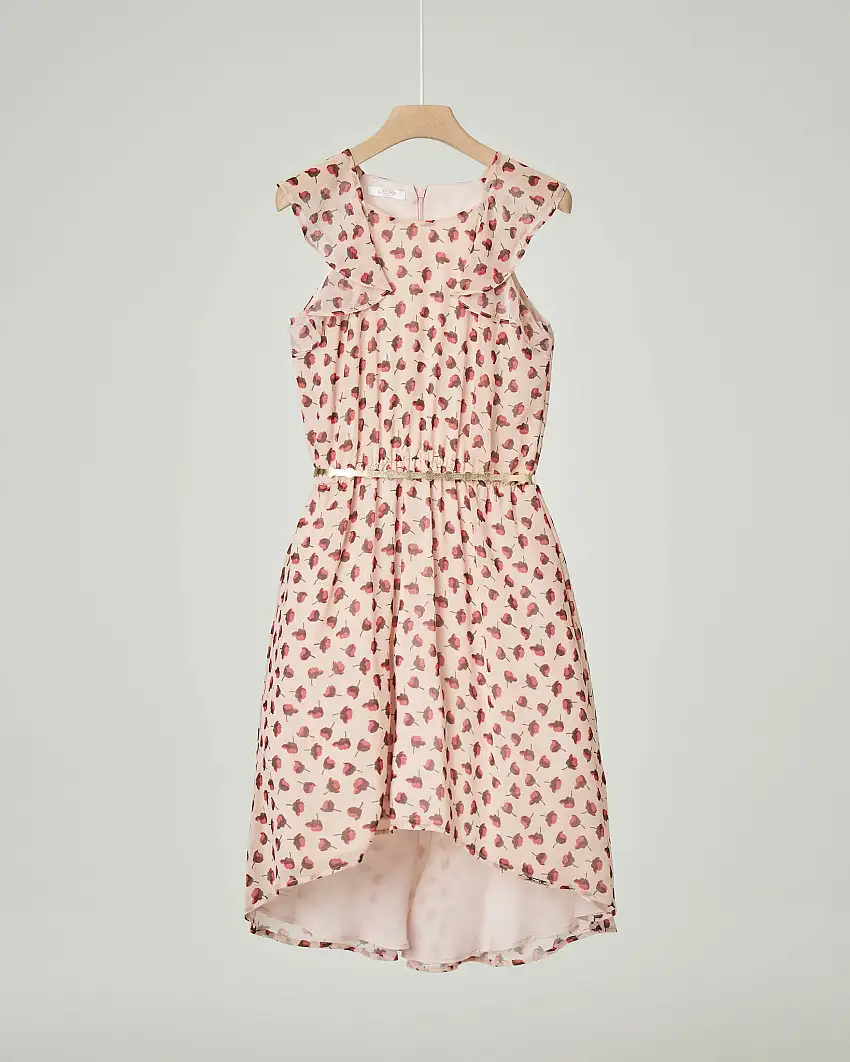 Abito rosa cipria smanicato con fantasia a fiori 8-16 anni