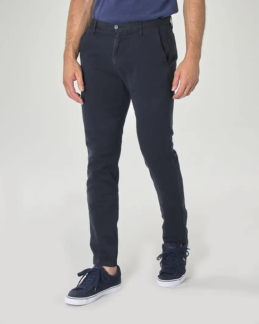 Pantalone chino blu in misto cotone e lino