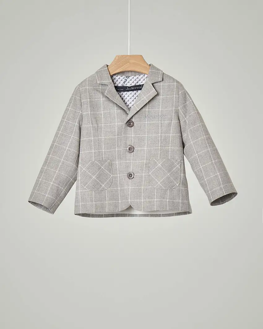 Giacca grigia a quadri con chiusura a tre bottoni 6-18 mesi