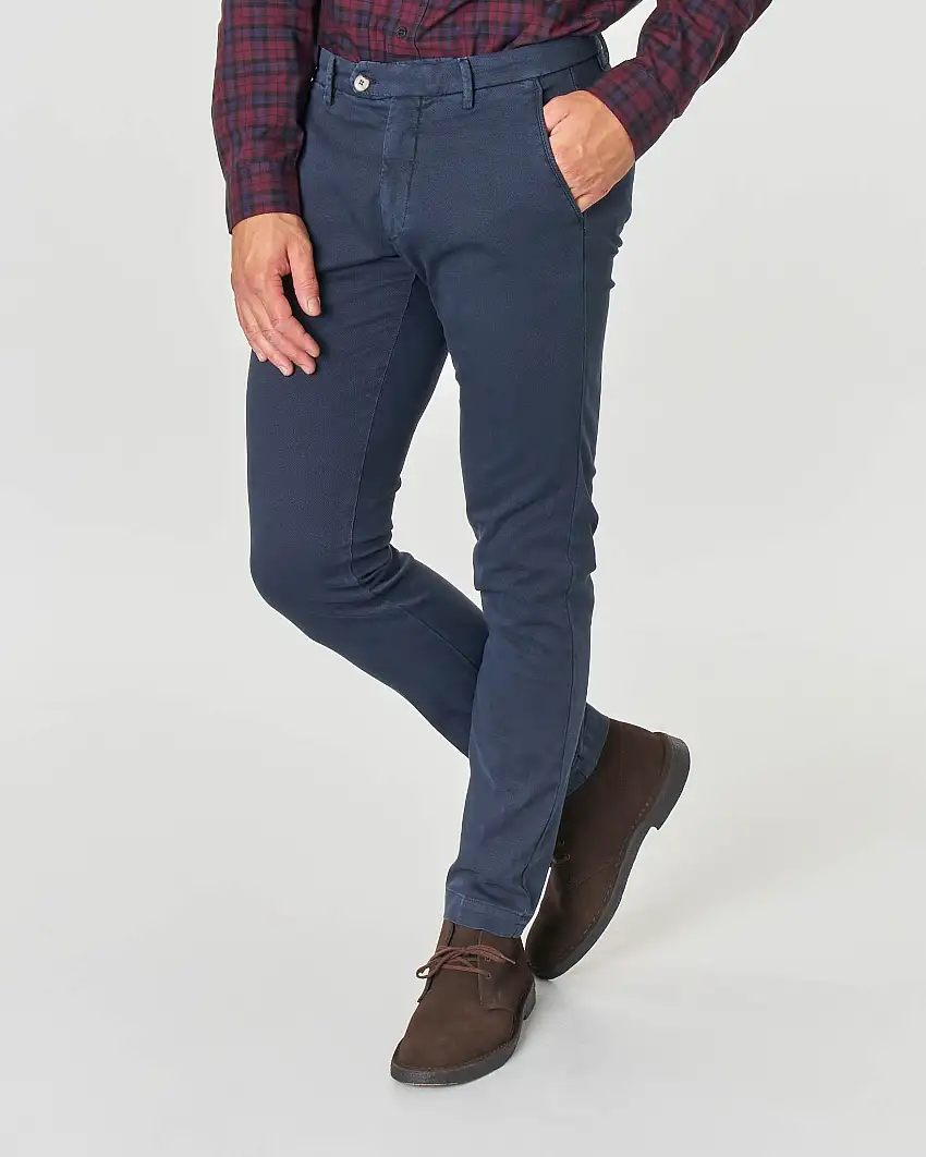 Pantalone chino Brad blu indaco micro armatura