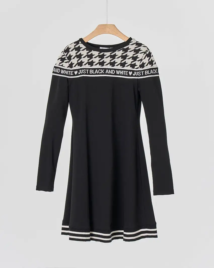 Abito nero in punto milano con inserto in maglia fantasia pied de coque 40-44