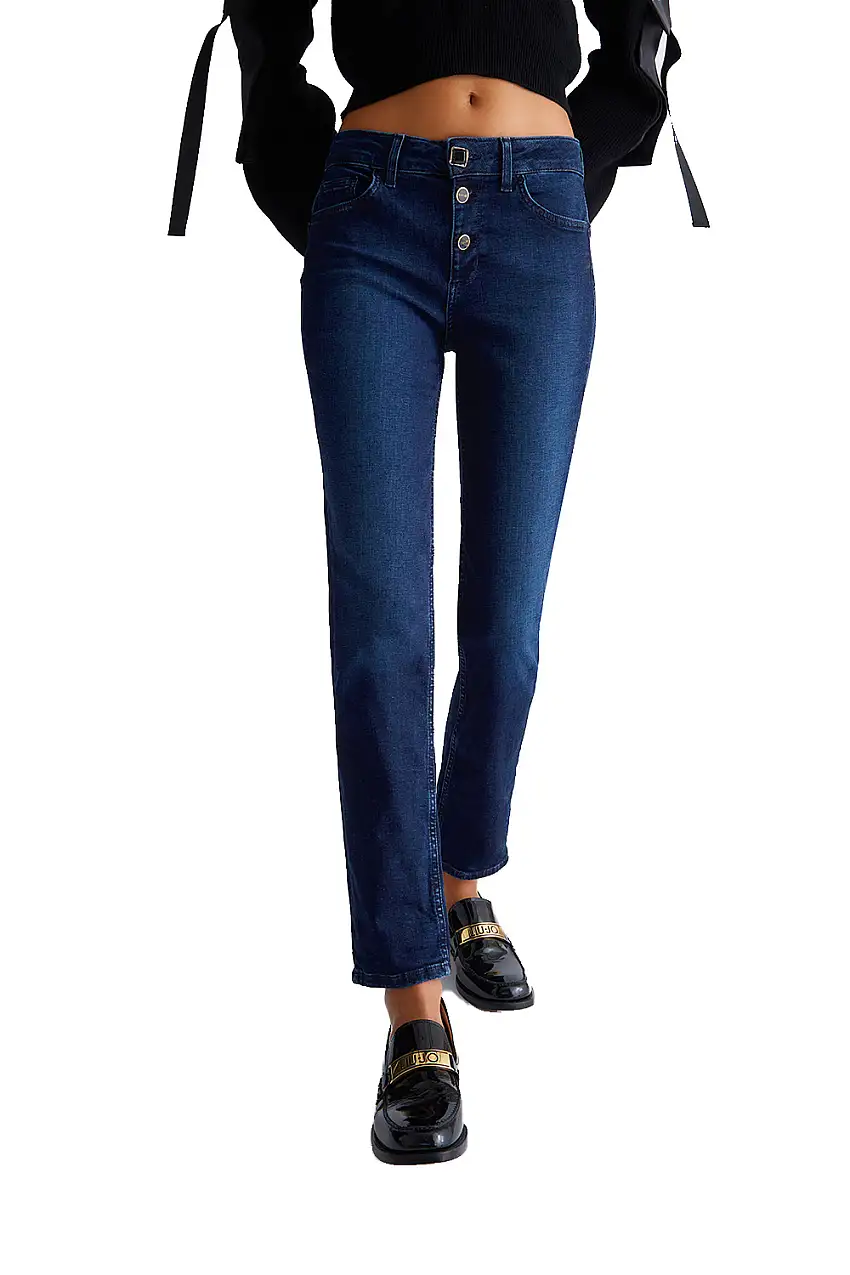 Jeans Skinny con Bottoni Gioiello