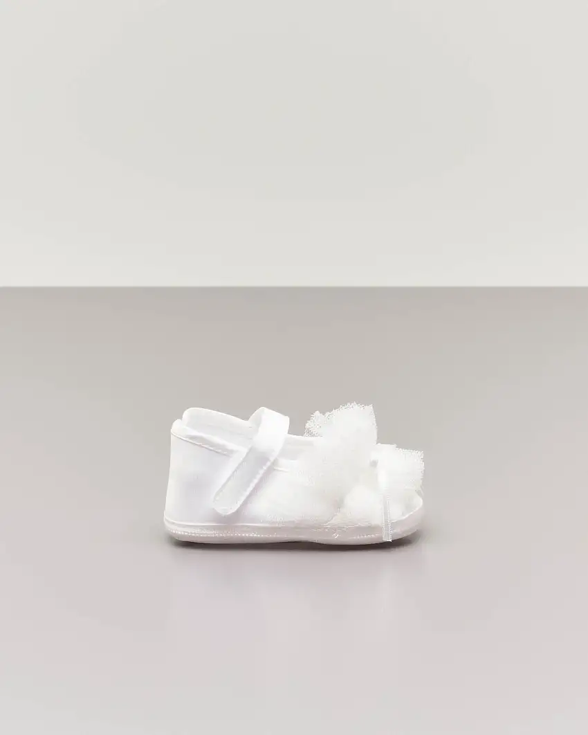 Scarpetta ballerina bianca elegante con inserto in tulle 9-18 mesi