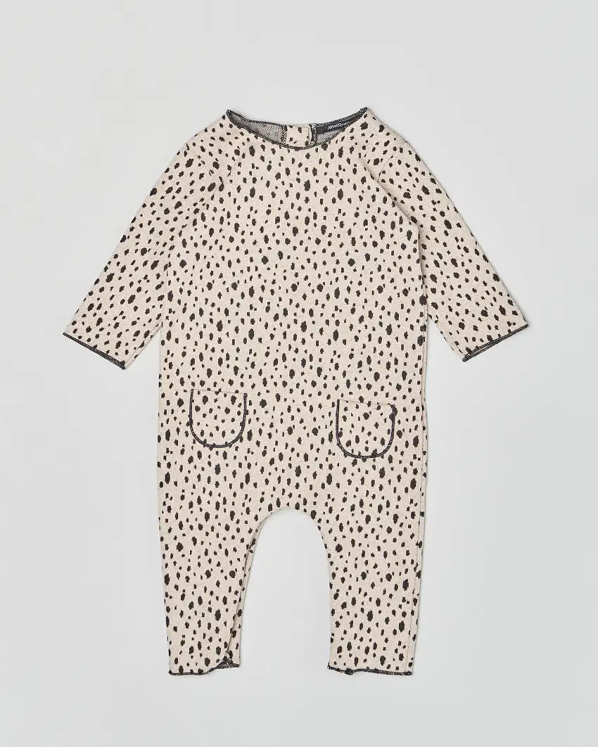 Tutina animalier in cotone con taschine sul davanti 3-9 mesi