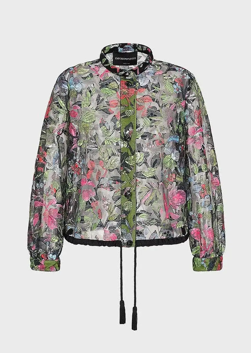 Giacca in tulle con ricamo floreale all over di Emporio