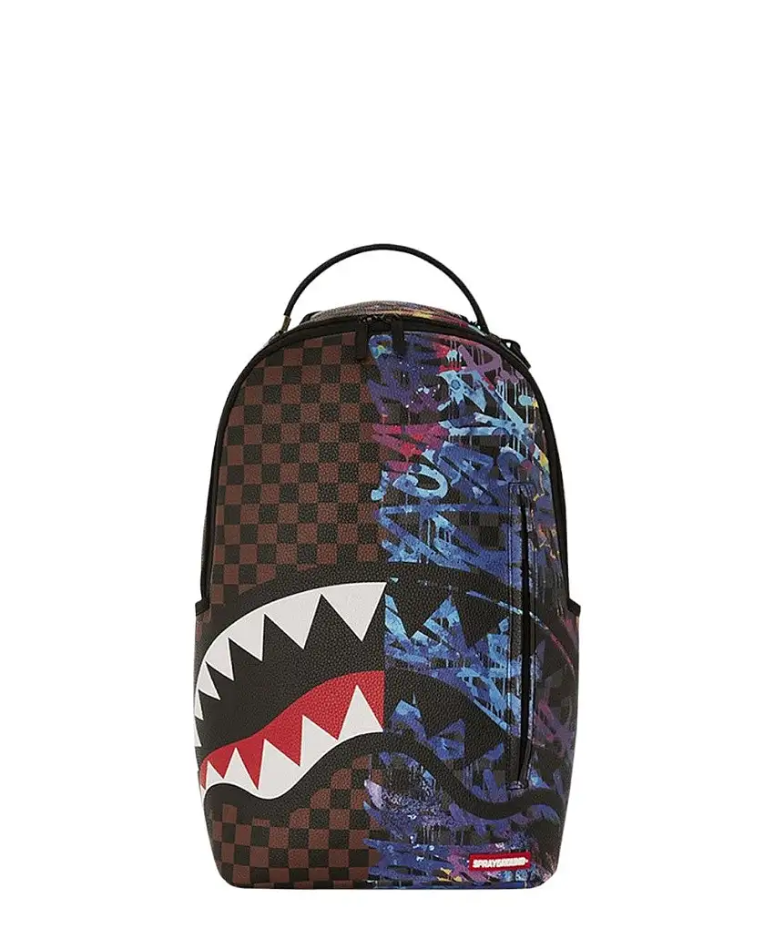 Zaino Sprayground Sharks in Stickers in Ecopelle con Scomparto Laptop e Tasche Multiple