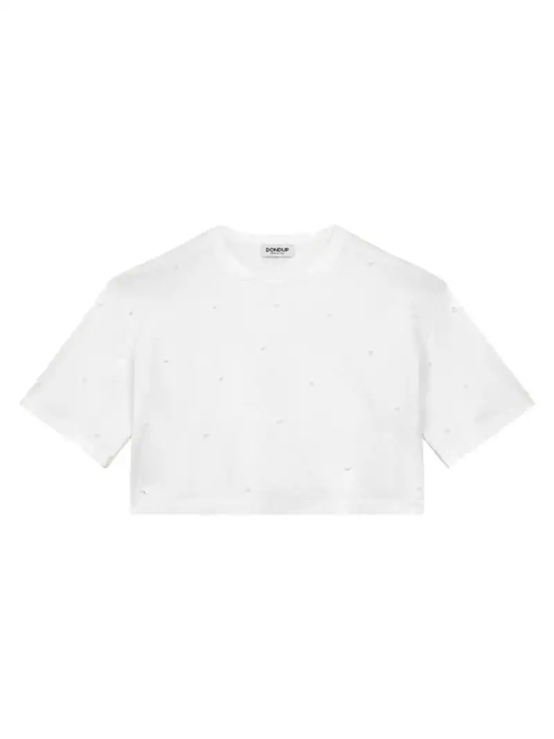 T-shirt bianca crop over con perline