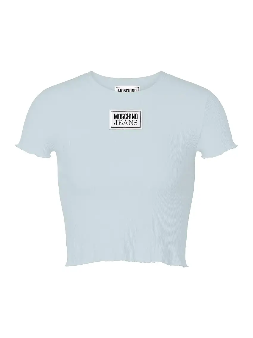 T-shirt crop a costine etichetta logo