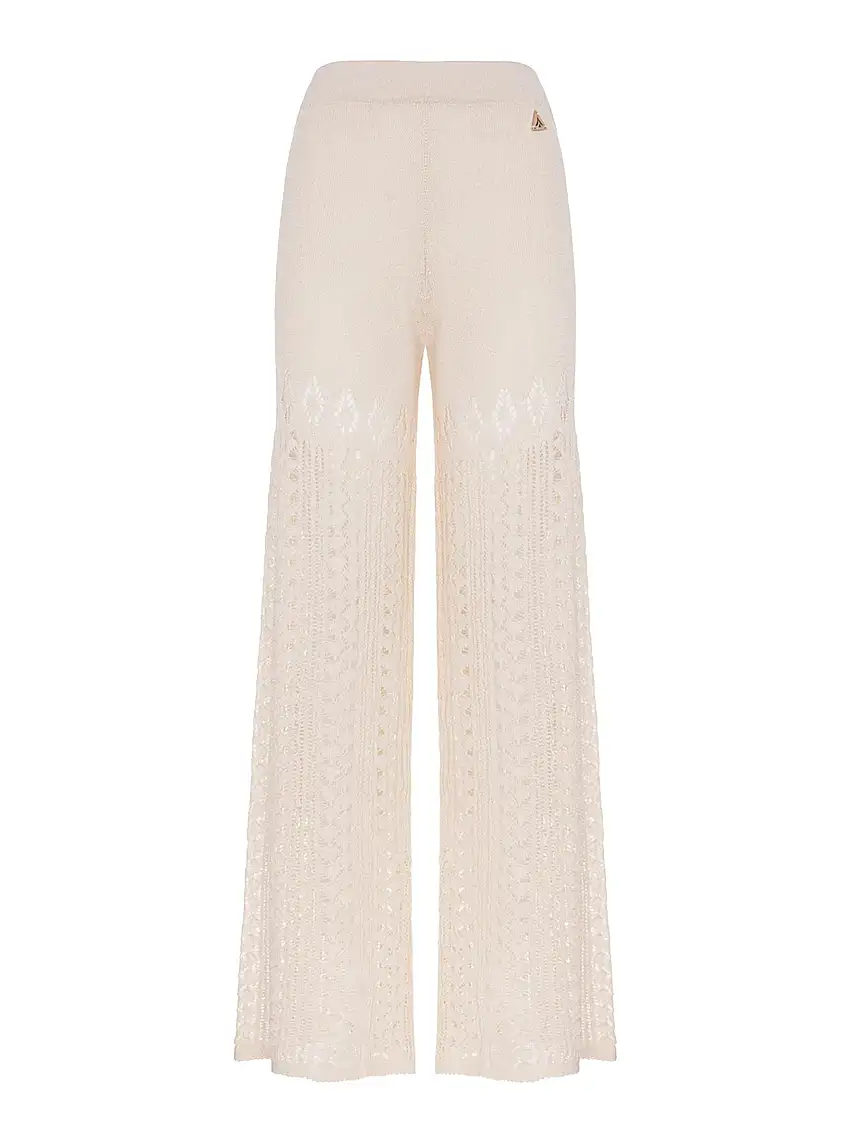 Pantalone panna traforato misto lino