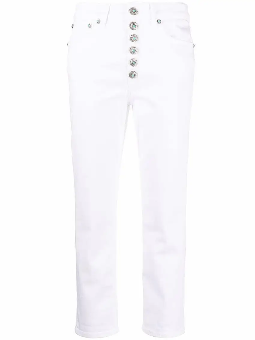 Jeans bianco Koons bottoni gioiello