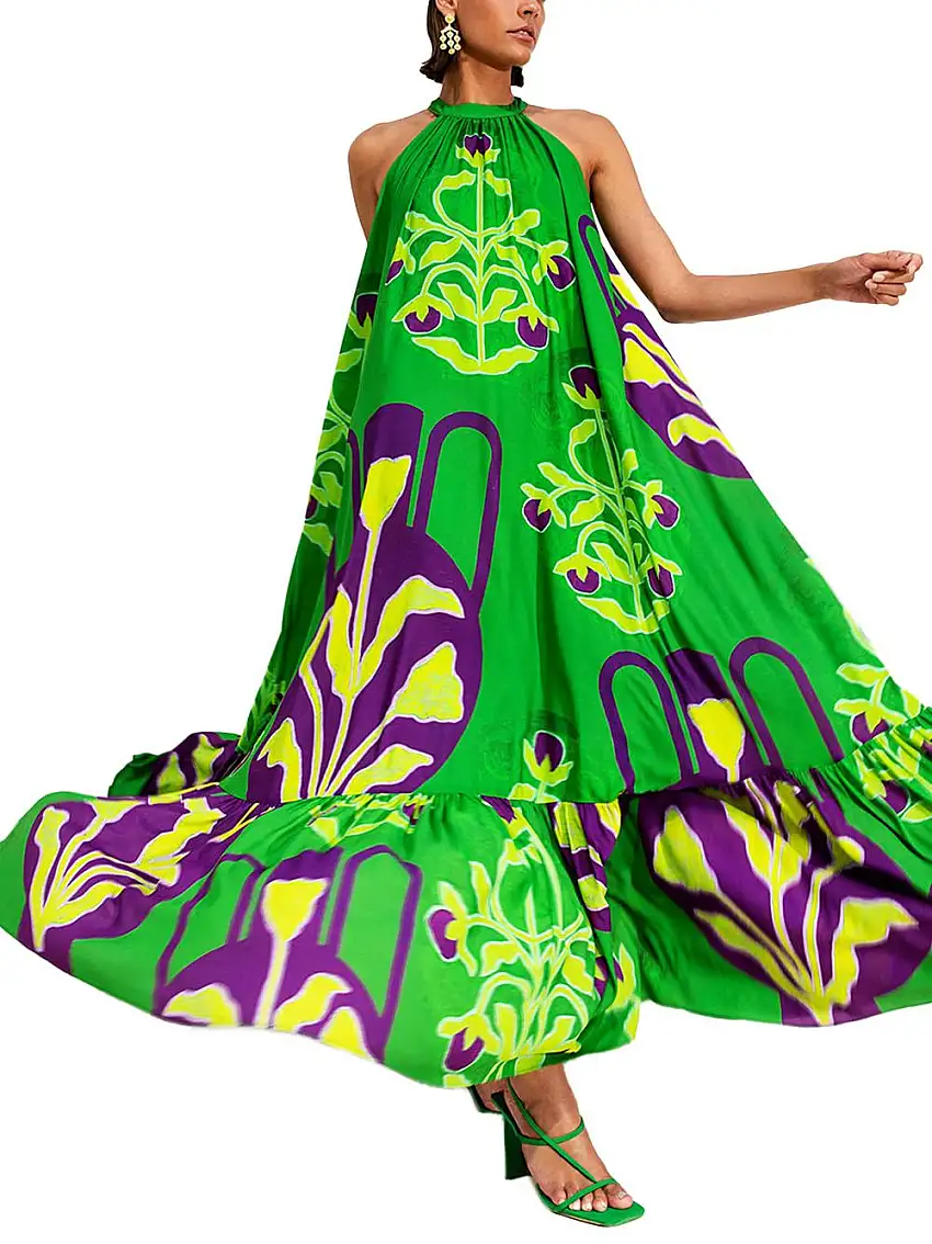 Abito verde con fantasia