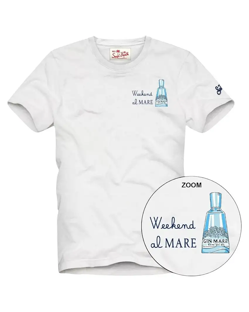 T-shirt Weekend al Mare uomo - Stampa Gin Mare | Cotone leggero, edizione speciale, grafica esclusiva ricamata