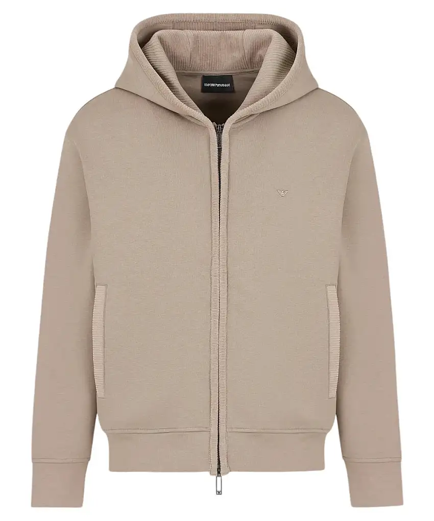 Felpa in Double Jersey con Cappuccio e Zip: Comfort e Stile con Dettagli Velour